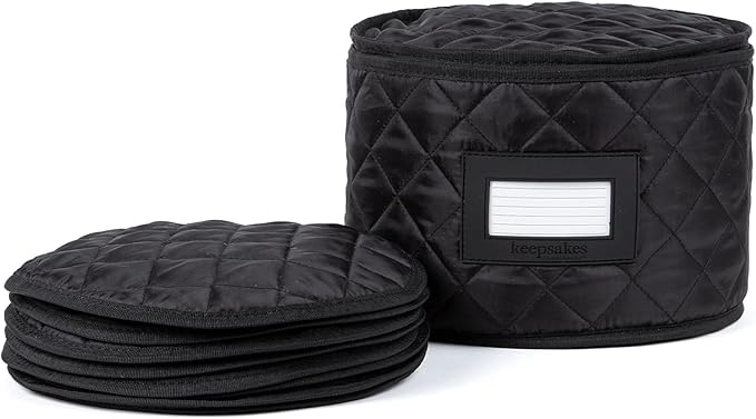 Covermates Keepsakes - Dish Storage - Padded Protection - ID Window - Stain Resistant - Machine Washable - China Storage, Black