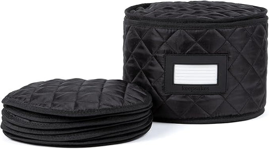 Covermates Keepsakes - Dish Storage - Padded Protection - ID Window - Stain Resistant - Machine Washable - China Storage, Black