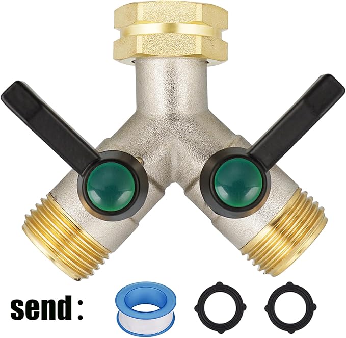 EJW Y-Valve Garden Hose Faucet Splitter, 3/4” GHT Threads,Outdoor Faucet Splitter, Brass High Flow, Garden Hose Y-Splitter 2-Way,Y-Valve Full Flow Hose Splitter,Garden Hose Splitter 2-Way Heavy Duty.