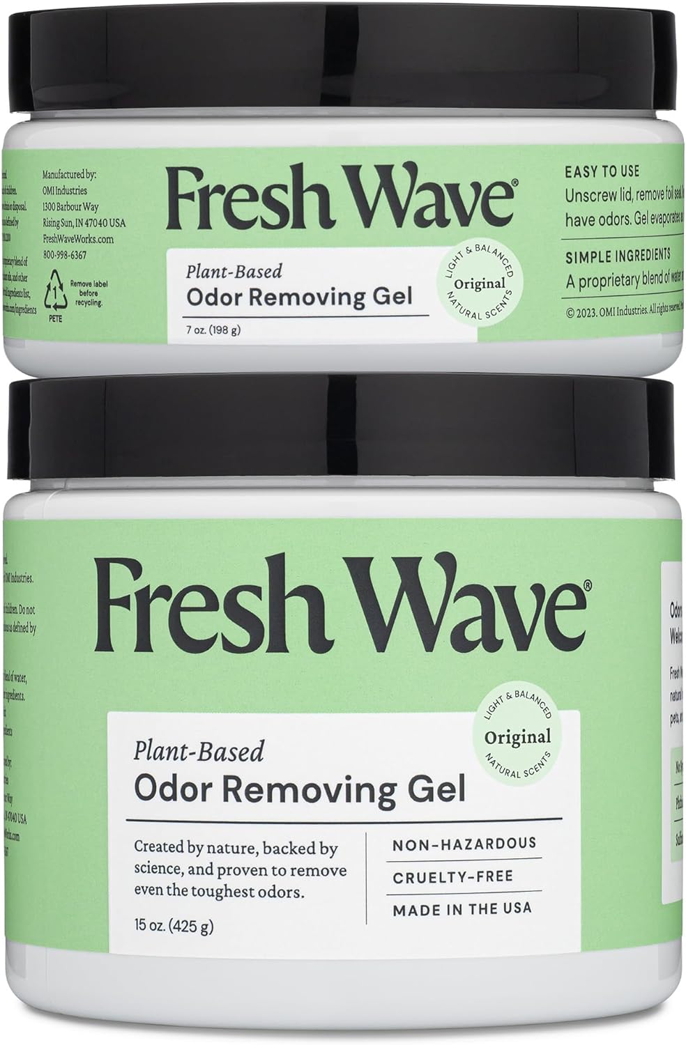 Fresh Wave Odor Removing Gel, 15 oz. & 7 oz. - Odor Absorbers for Home, Safer Odor Relief, Natural Plant-Based Odor Eliminator, Every 15 oz. lasts 30-60 Days, For Cooking, Trash & Pets