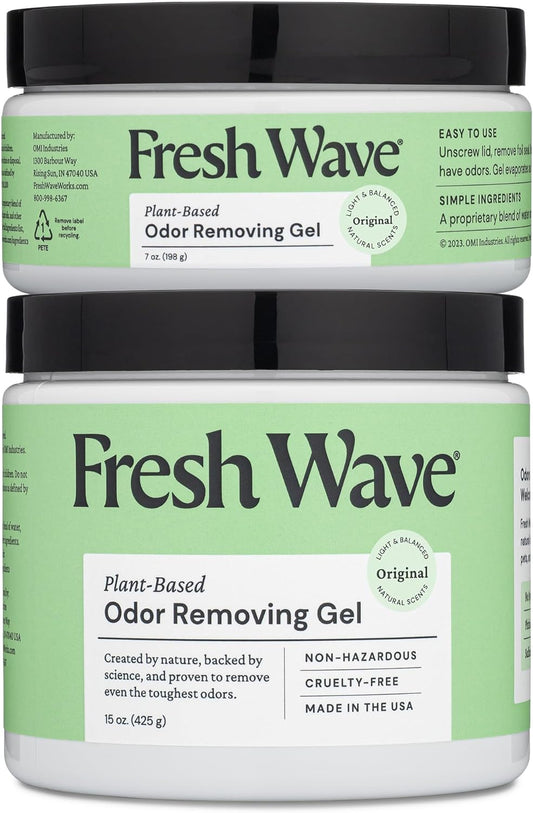 Fresh Wave Odor Removing Gel, 15 oz. & 7 oz. - Odor Absorbers for Home, Safer Odor Relief, Natural Plant-Based Odor Eliminator, Every 15 oz. lasts 30-60 Days, For Cooking, Trash & Pets