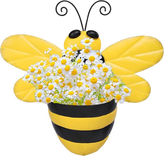 Metal Wall Planter Bee Wall Mounted Planters Small Flower Pot with Drainage for Indoor Outdoor Farmhouse Hanging Planter Succulent Plant Container Vertical Garden Yard Decor