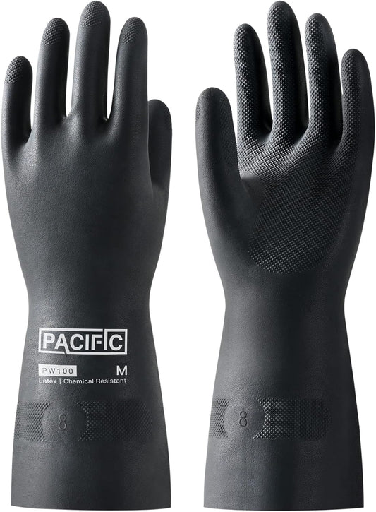 PACIFIC PPE Chemical Resistant Gloves, Heavy Duty Industrial Rubber Gloves, Resist Acid, Alkali and Oil, 12.6", Medium
