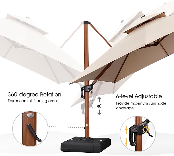 PURPLE LEAF 12ft Patio Umbrella with Base Outdoor Square Umbrellas Large Cantilever Umbrella Windproof Offset Umbrellas Heavy Duty Sun Umbrella for Garden Deck Pool Patio, Beige