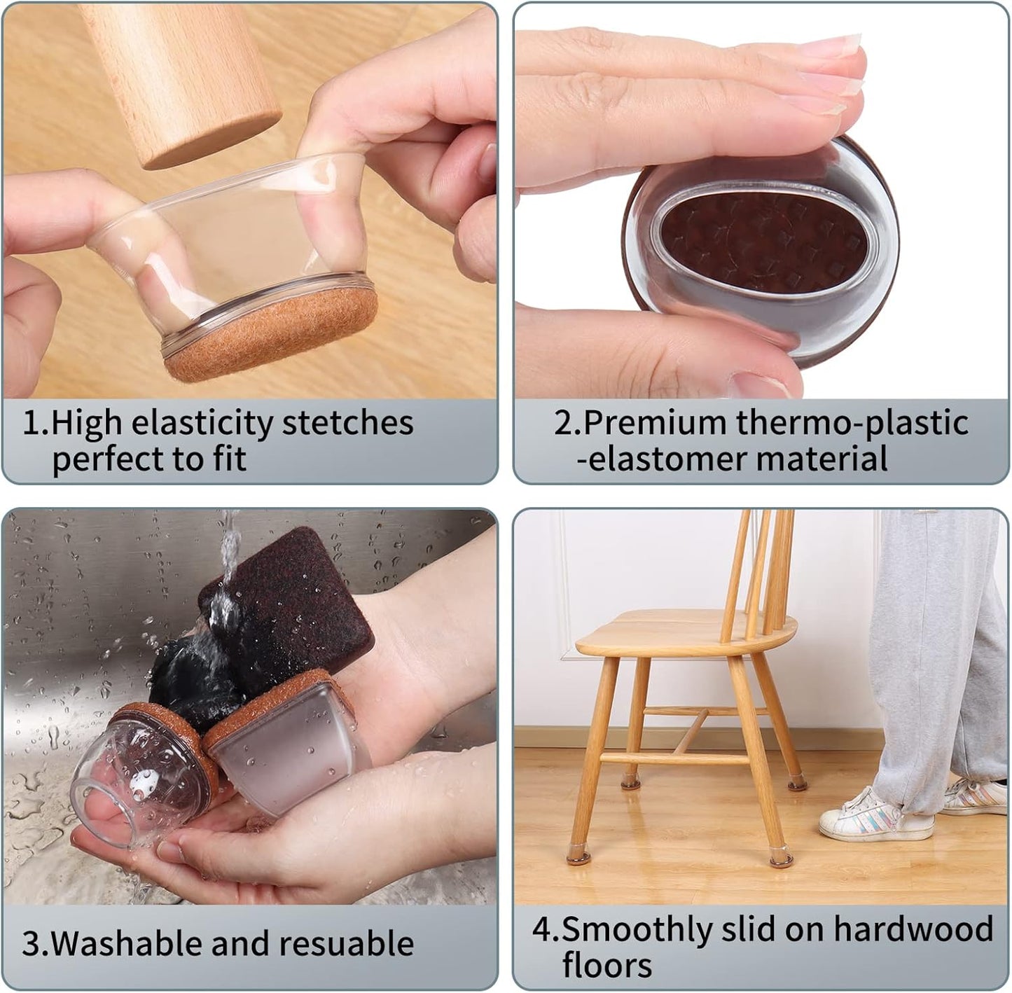 Ezprotekt 24 Pcs Extra Large Chair Leg Protectors with Felt, Round Chair Leg Caps, Floor Protectors for Chairs, Felt Furniture Pads Covers, Bar Stools Leg Protectors Cups (XL Fit: 1.4"-1.65", Clear)