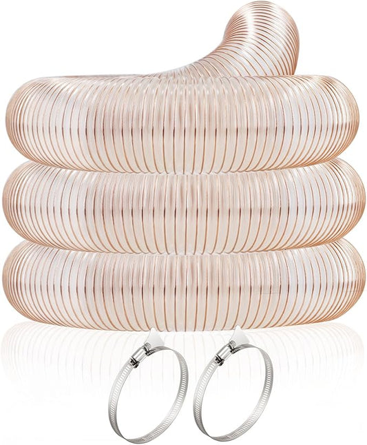 JUYO VONSAN 4 inch PU Dust Collection Hose 10ft Heavy Duty Flex Clear Dust Debris Collector Hose With Clamps (Polyurethane, 4'' X 10ft)
