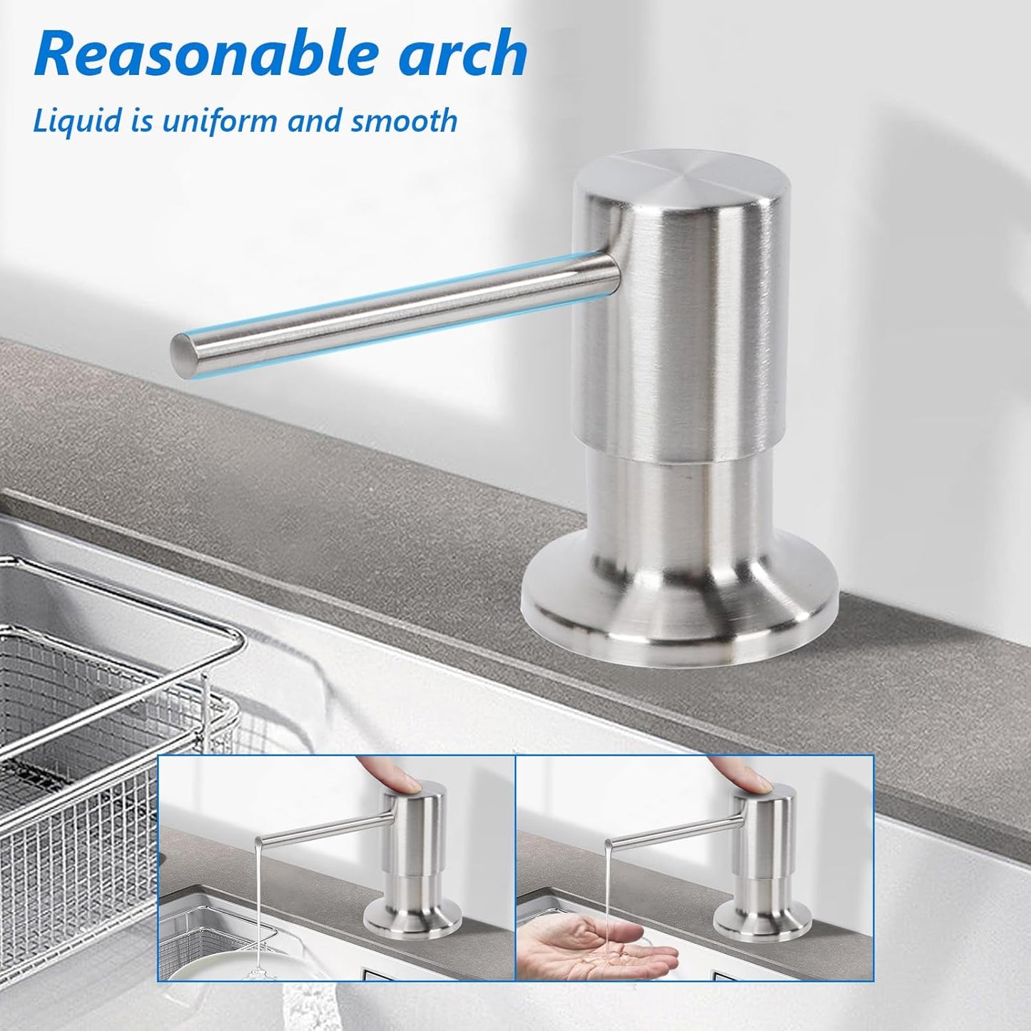 Soap Dispenser for Kitchen Sink Built in Sink Soap Dispenser, Countertop Soap Dispenser with 500ML/18OZ Bottle Refill from Sink Soap Dispenser(Silver)