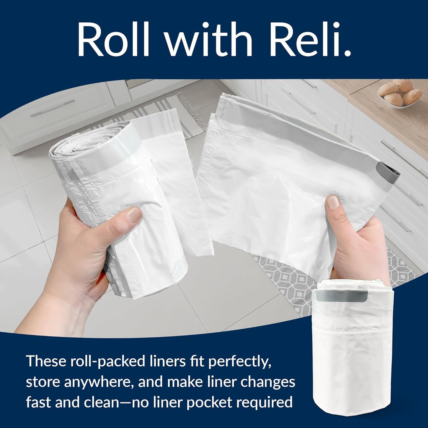 Reli. SuperFit Code Q (225 Count) | Compatible with Simplehuman Code Q | Custom Fit Liners | Drawstring Trash Bags | 50-65 Liter / 13-17 Gallon | White | Roll Pack