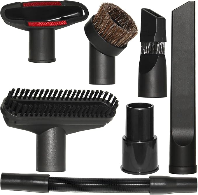 Portek 1 1/4" Car Details Kit with 1 3/8" Vac Hose Adapter, 1-1/4 Inch Universal Home Car Attachments Cleaning Tools and 1-3/8 Inch Adaptor as Shop Vac Miele Eureka Vacuum Cleaner Accessories