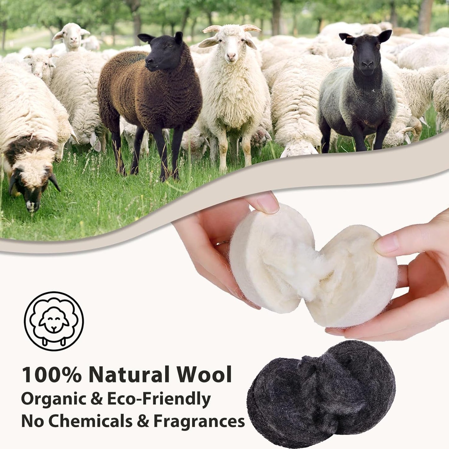 Daily Treasures 2.75"Wool Dryer Balls 12 Pack-Organic Wool Laundry Balls for Dryer,Natural Fabric Softener for Sensitive Skin,Reusable Laundry Dryer Balls Reduce Wrinkles&Drying Time(White & Black)