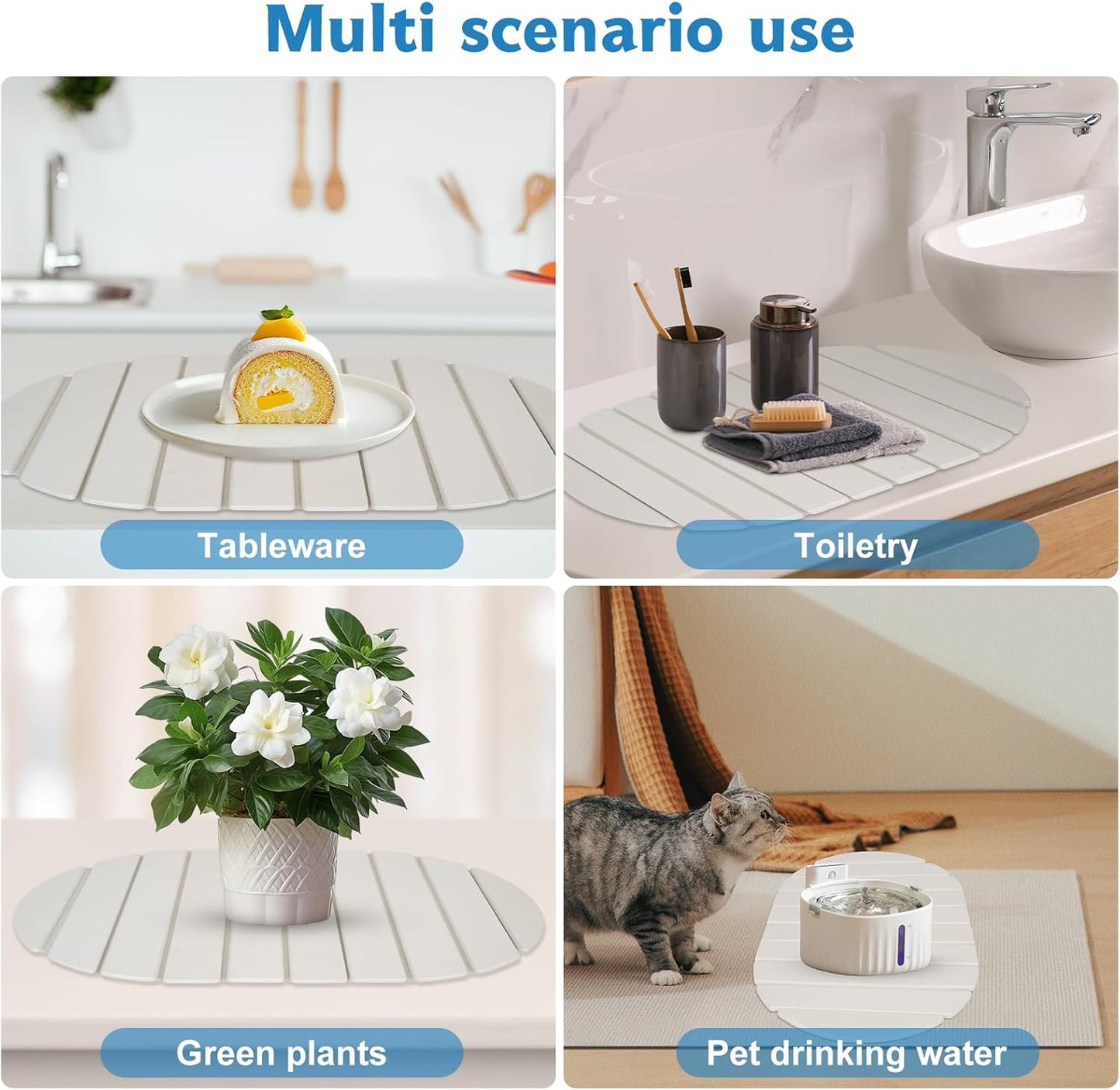 Stone Drying Mat for Kitchen Counter , Foldable 24"x16"Large Absorbent Diatomaceous Earth Dish Drying Mat, Quick Dry & Eco-Friendly for Dishes, Bottles, Cups Bathroom Any Countertop Non-Slip Mat