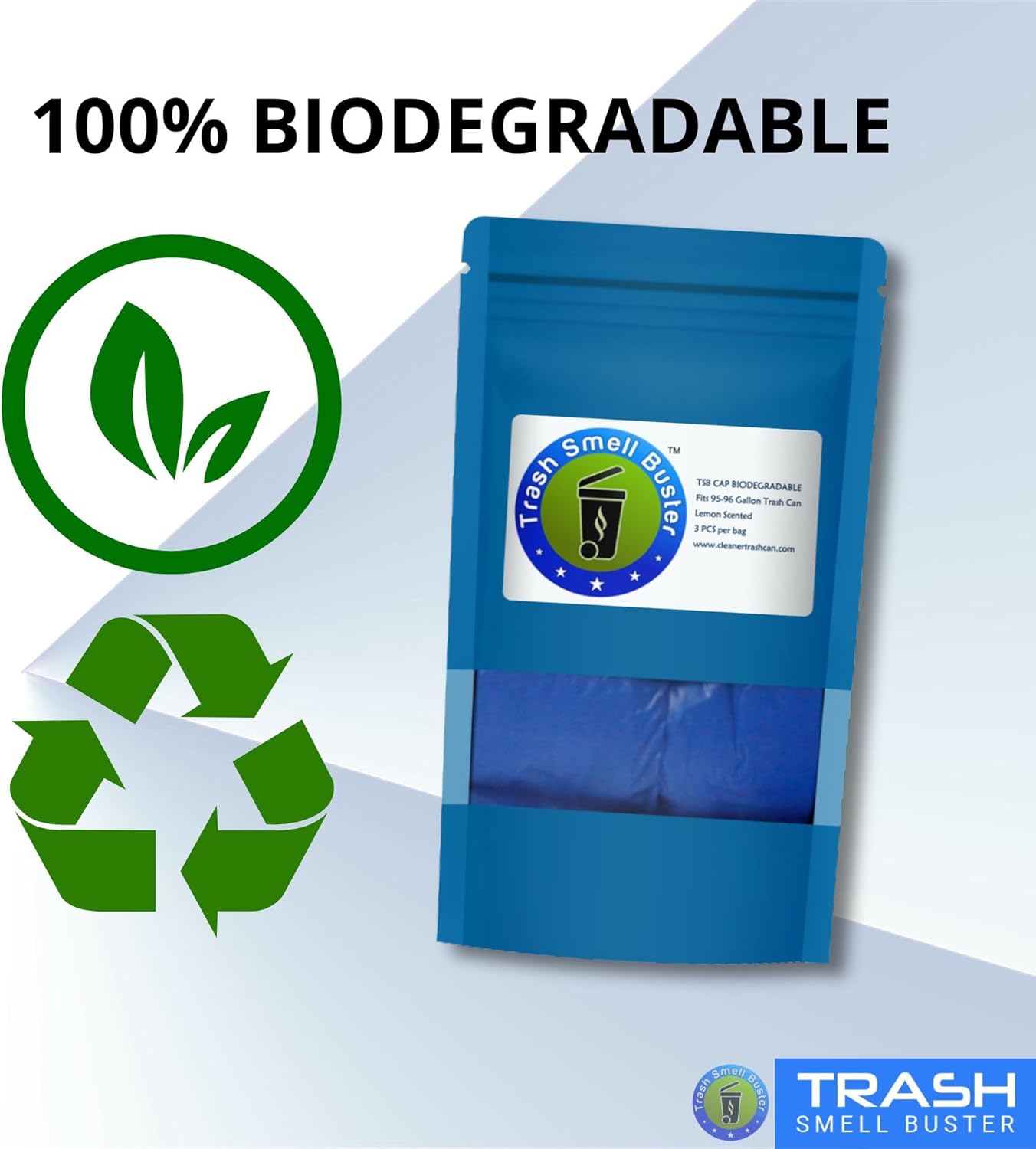 95 Gallon Trash Can Cover Odor Eliminating Bag with Elastic Band Chemical Free Durable Outdoor Garbage Deodorizer 3 Pack