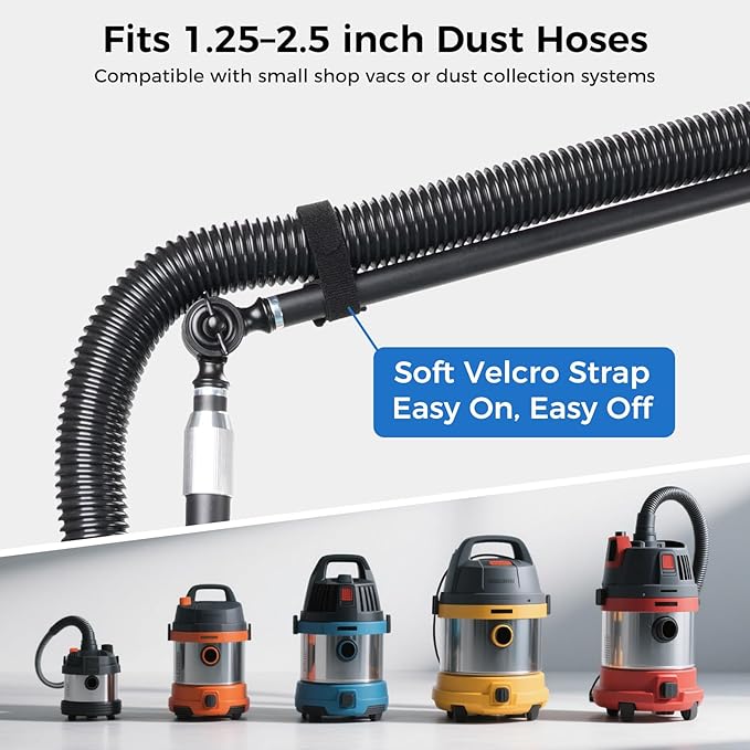 Dust Collection Boom Arm for CNC Router – Adjustable Clamp Mount Hose Holder for Desktop CNC Machines – Flexible Support Prevents Hose Sag, Improves Airflow & Keeps Work Area Clear