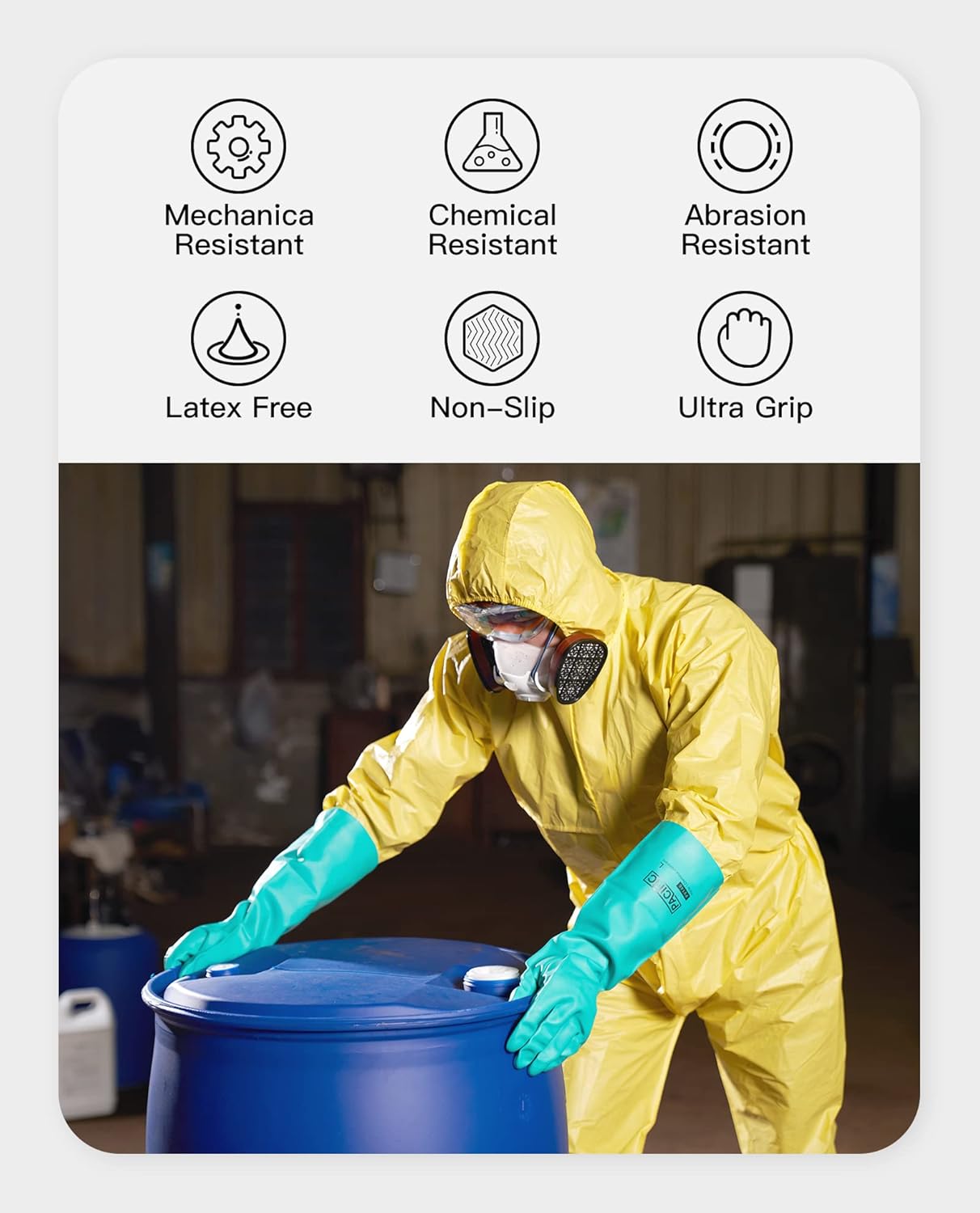 PACIFIC PPE 2 Pairs Chemical Resistant Nitrile Gloves, Resist Household Acid, Alkali, Solvent and Oil, 28 mil, 18", X-Large