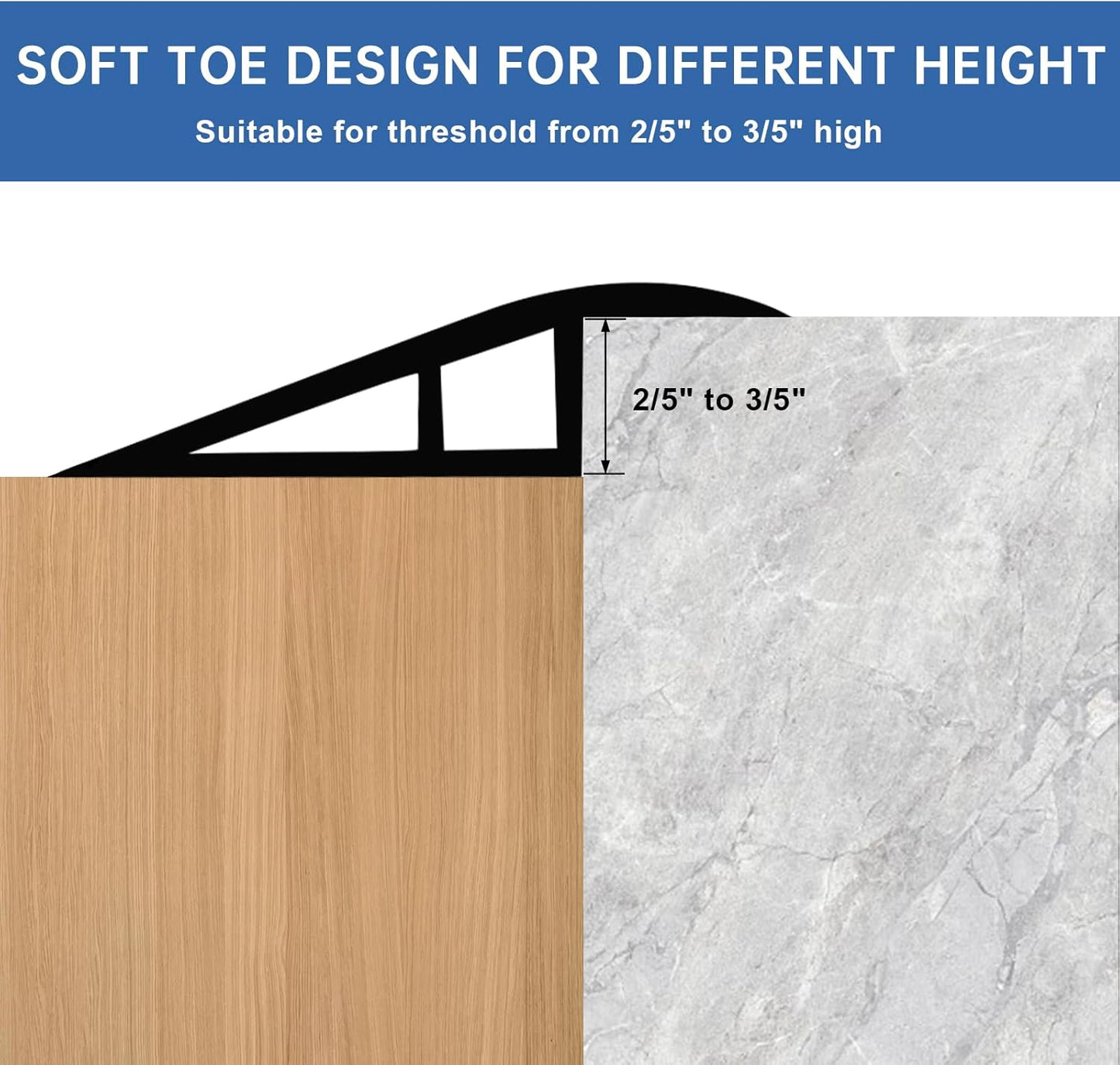 Vinyl Door Threshold Flooring Transition Strip Self Adhesive Carpet Edging Strip for Laminate Doorway Edge Threshold from 2/5" to 3/5" (Light Gray Wood Grain, 6.6 Ft)