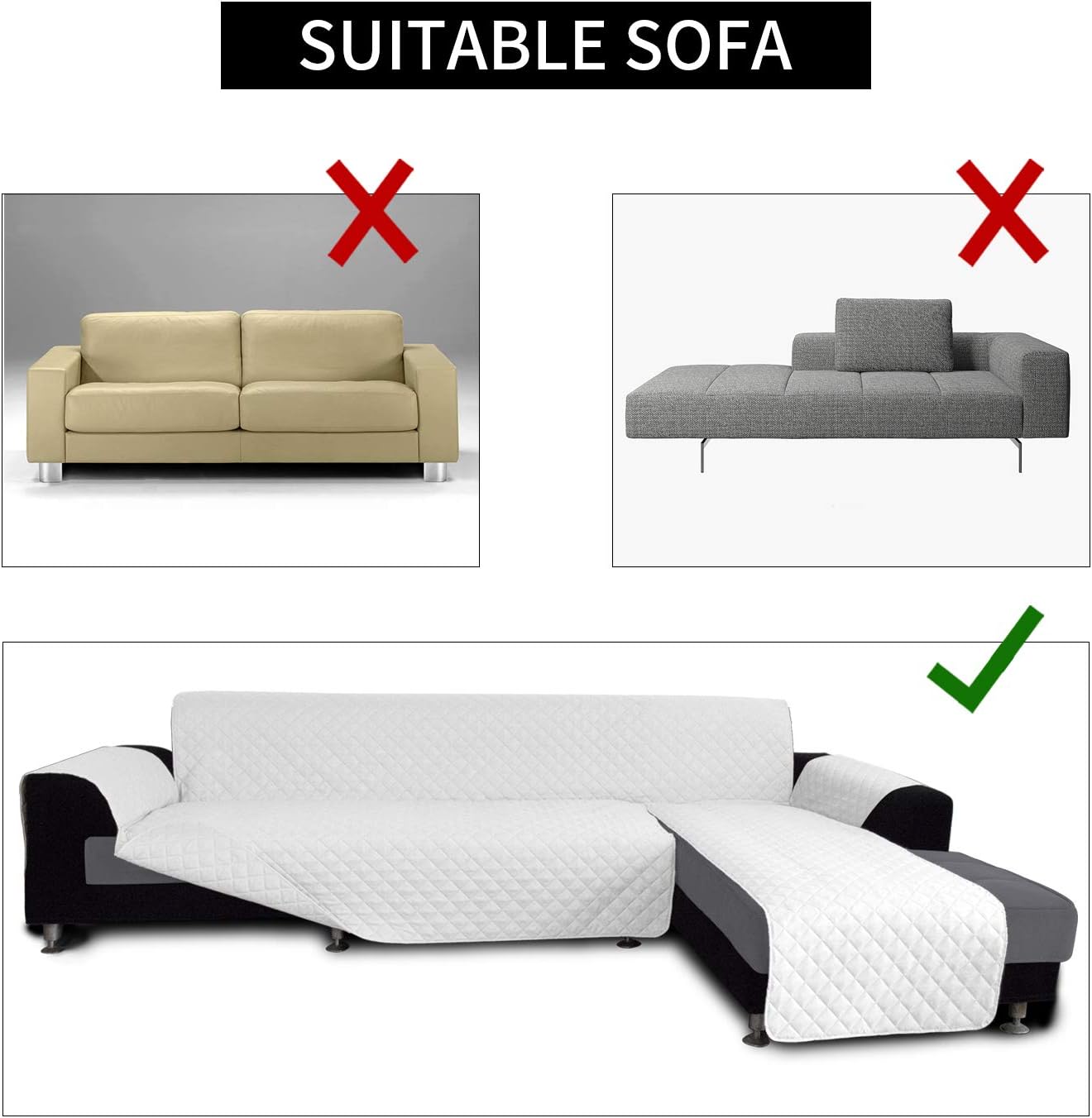 Easy-Going L Shape Sofa Slipcover - Sectional Couch Cover with Chaise - Reversible Sofa Cover for Pets & Kids (Large, White/White)