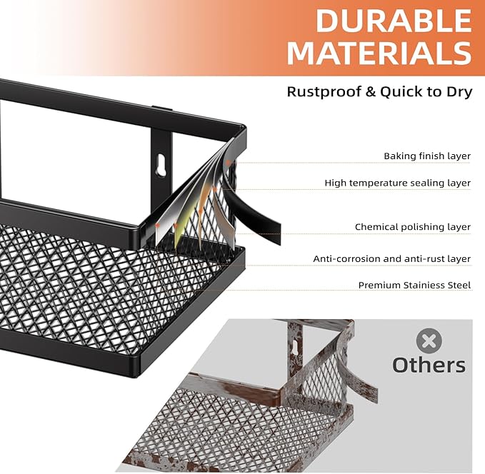 Spice Rack Wall Mount, 4 Pack Pantry Door Organizer & Hanging Storage Baskets Organizer Wall Mount, Large Capacity Metal Spice Shelf for Kitchen Cabinet, Pantry Doors, Bathroom, Shower, Home Decor