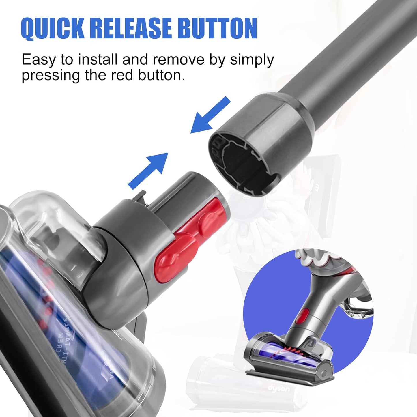 Mini Motorized Tool Brush Head Compatible with Dyson V7 V8 Cyclone V10 V11 V15 Anti-Tangle Pet Hair Attachment Replacement Parts Couth Mattress Upholstery Tool Head Suitable for Dog Hair and Pet Hair