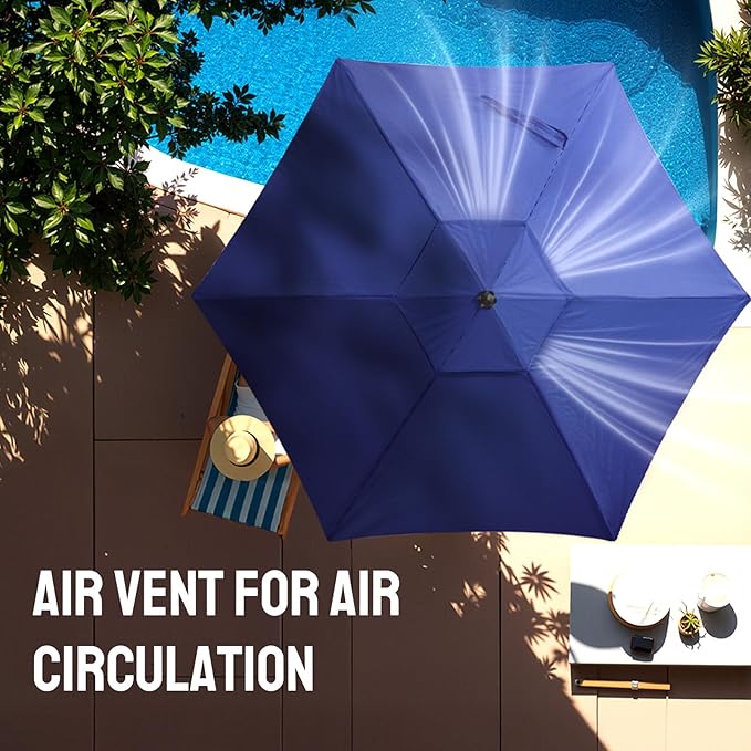 CROWN SHADES 9 Ft Patio Umbrella - Polyester Outdoor Umbrella with 30° Push Button Tilt, Patented Edge Connection Windproof Design for Patio, Pool, Garden & Table, UV Resistent