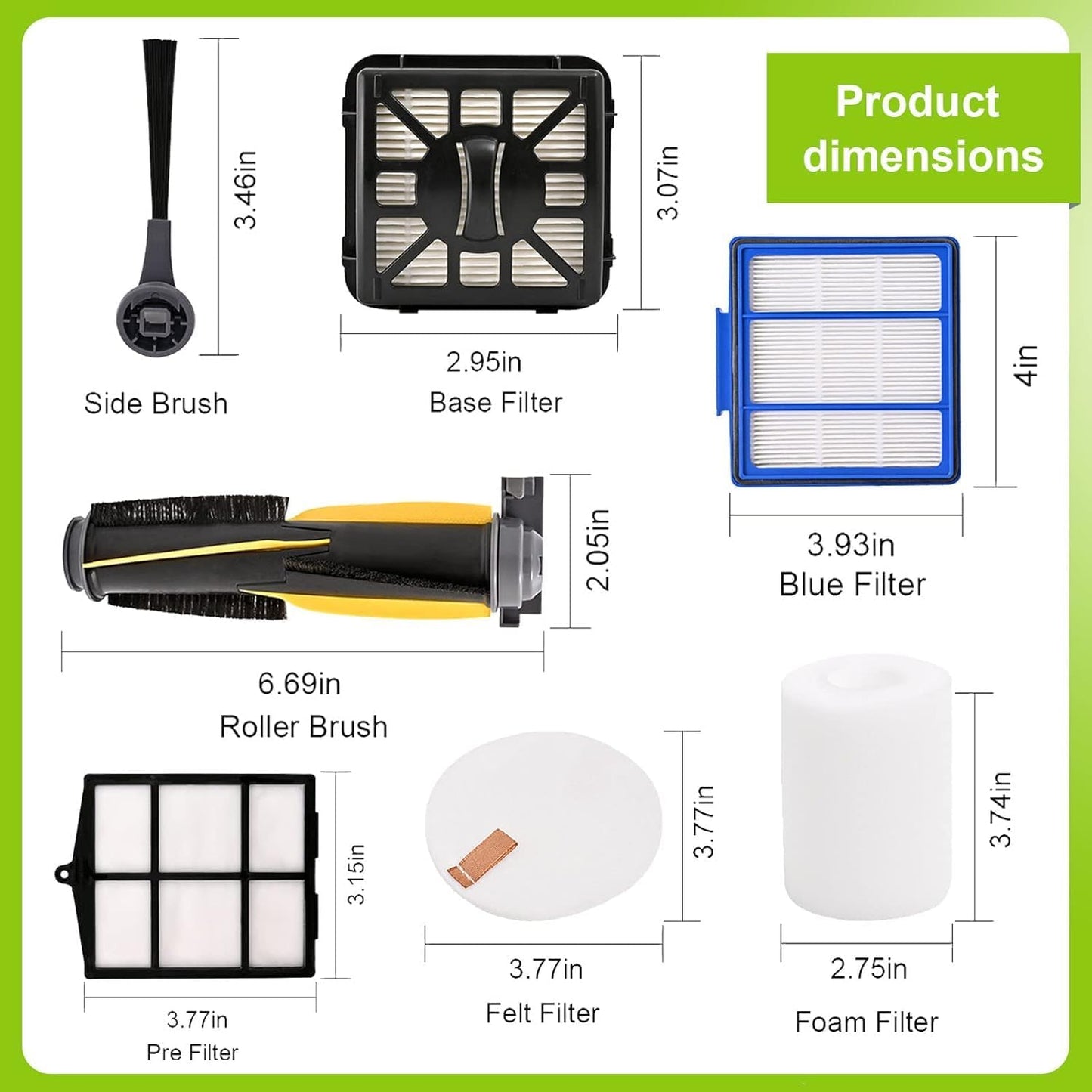 Replacement Part for Shark IQ R101AE RV1001AE AV912S RV913S AV1010AE RV1000 AV970 AV1002AE, 2 Main Brush, 1 Cover, 10 Side Brush, 6 Filter, 1 Pre Filter, 2 Filter, 3 Pre-Motor Foam&Felt Filter