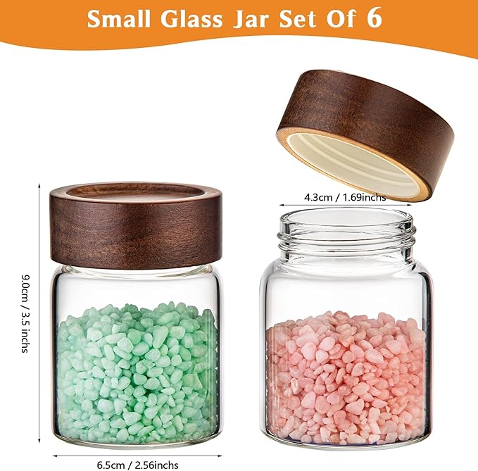 Glass Spice jars Glass Jars with Screw Lid 5 oz, Food Storage Canister for Pantry Sugar Tea Coffee Bean Seasoning Nuts Cookies (6 * 150ml(5oz))