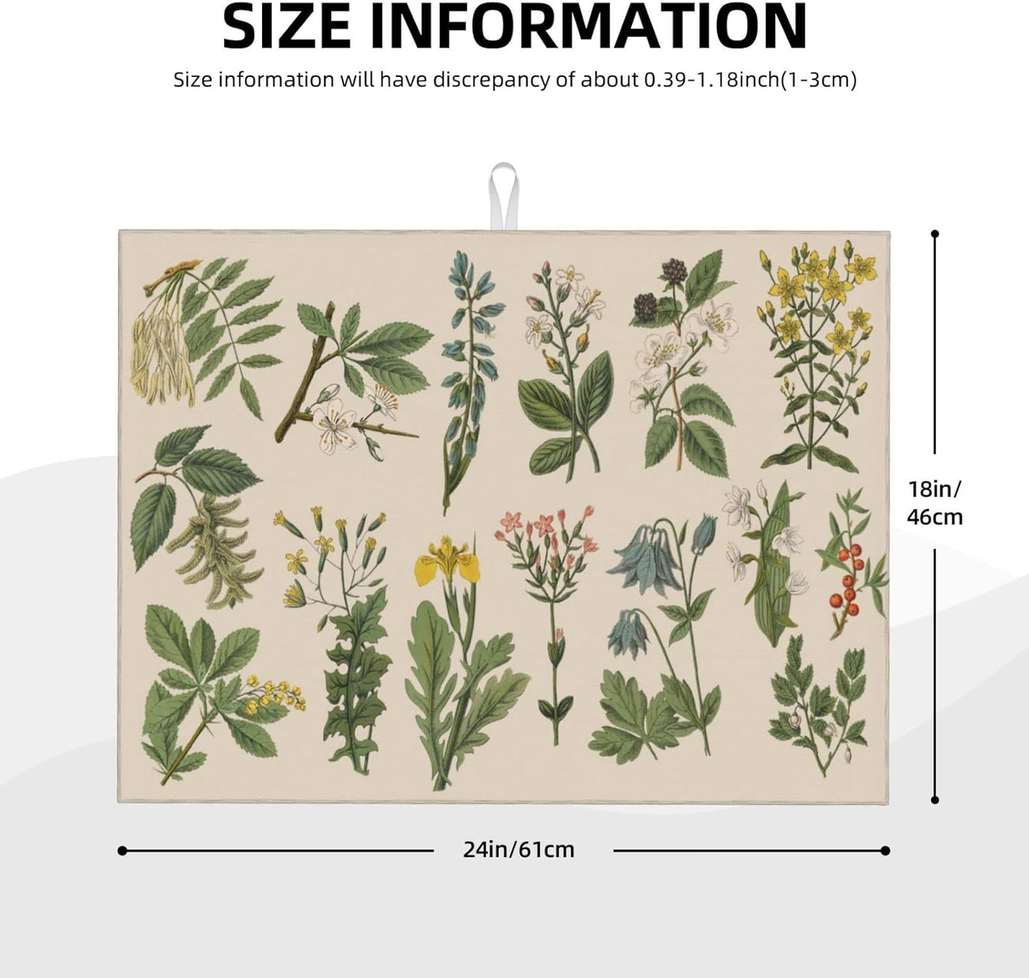 Vintage Color Plants Herbs Floral Microfiber Dish Drying Mat For Kitchen Countertop Xl Absorbent Reversible Drainer Rack Pad Extra Large 18 X 24 Inch
