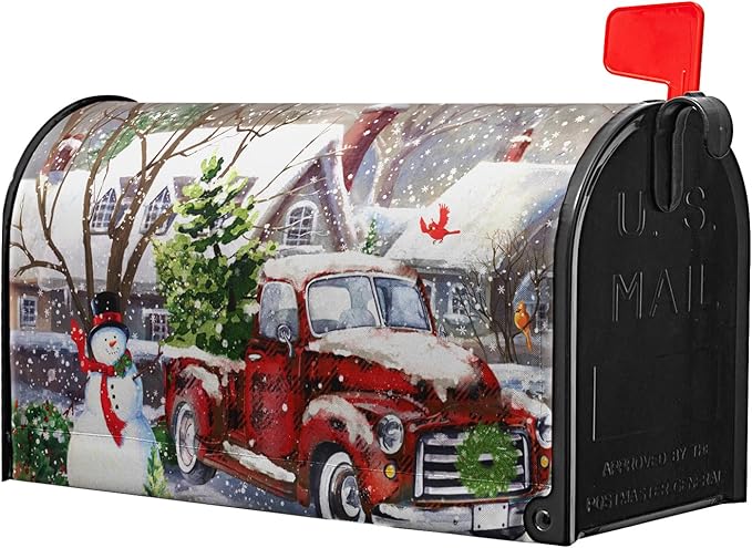 Red Buffalo Plaid Snowman Xmas Mailbox Covers - Winter Post Box Cover with Magnetic Closure - Waterproof & Standard Size 21x18 inch for Garden Yard Home Decor