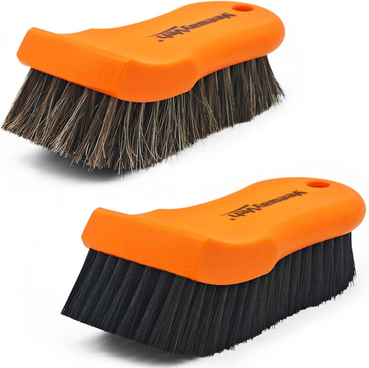 YeewayVeh 2PCS Leather Cleaning Brush, Horse Hair Brush for Car Leather Seat, Fabric, Shoes and Furniture, Soft Detailing Brush for Carpets, Seat Belts and Car Interior