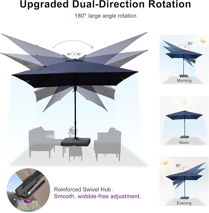 PURPLE LEAF 9' X 12' Left-right Tilting Outdoor Patio Umbrella Swivel Offset Cantilever Heavy Duty Rectangle Aluminum Umbrella with UV Resistant for Deck Pool Patio Backyard, Ocean Slate