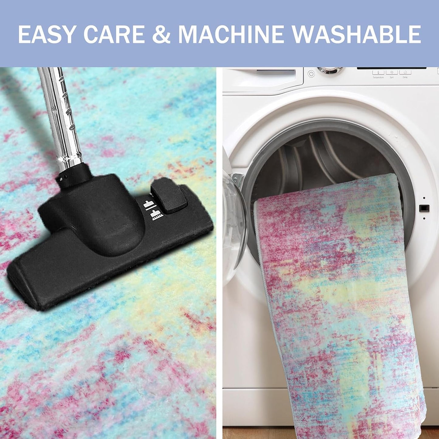 IOHOUZE Abstract Area Rug 4x6 Ft Washable Rugs for Entryway Indoor, Non Slip Small Living Room Rugs Printed Faux Wool Throw Rug, Floor Carpet for Kitchen Nursery Playroom, Pink Teal