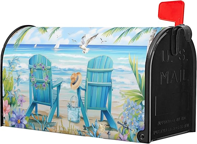 Summer Magnetic Mailbox Cover Standard Size 21x18 Inch Nautical Coastal Post Letter Box Wrap Decor Seaside Escape Dust-Proof Letterbox Covers Protection