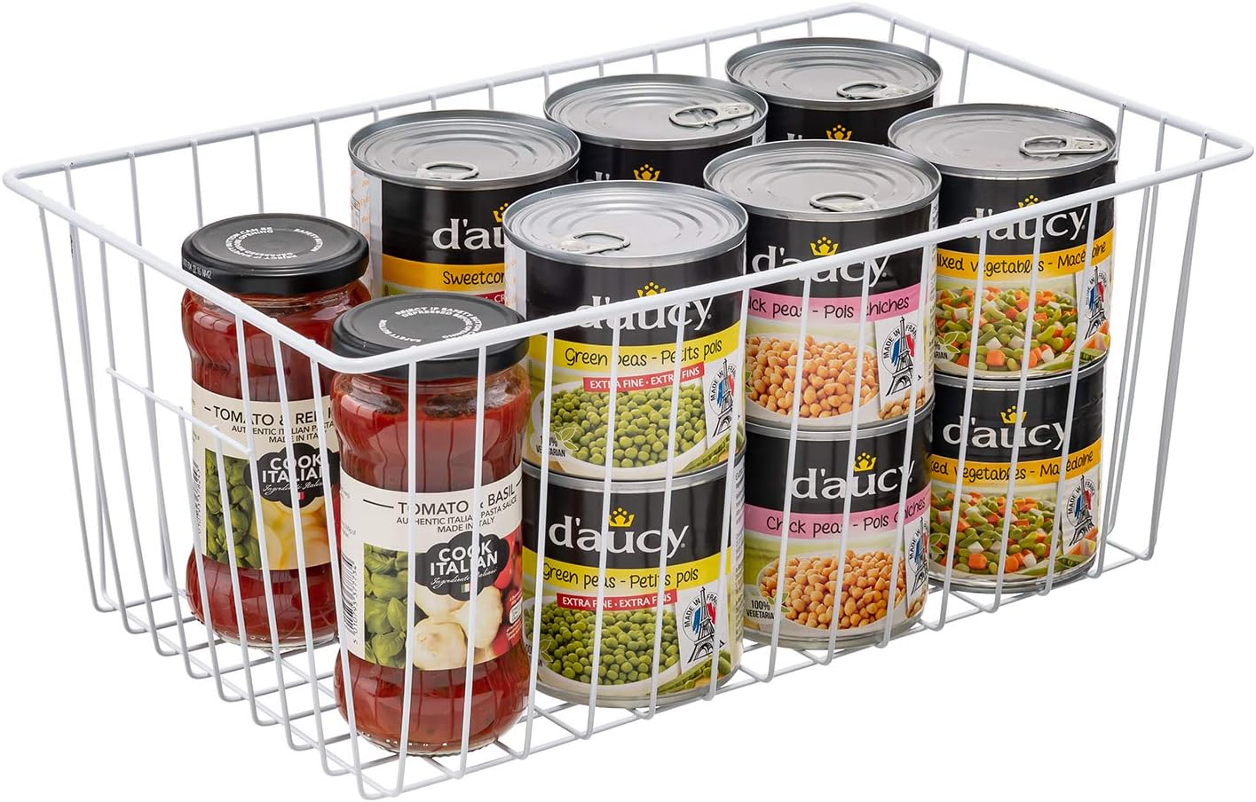 16inch Freezer Wire Storage Organizer Baskets, Household Refrigerator Bins with Built-in Handles for Cabinet, Pantry, Closet