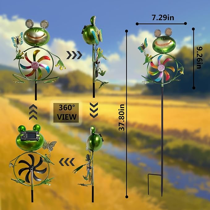 Frog Garden Decor Wind Spinners Outdoor, Garden Solar Lights Decorative Wind Sculpture Spinner Windmills for Patio Pathway Lawn Ornaments, Christmas Outdoor Frog Decor Gifts for Women Mom.