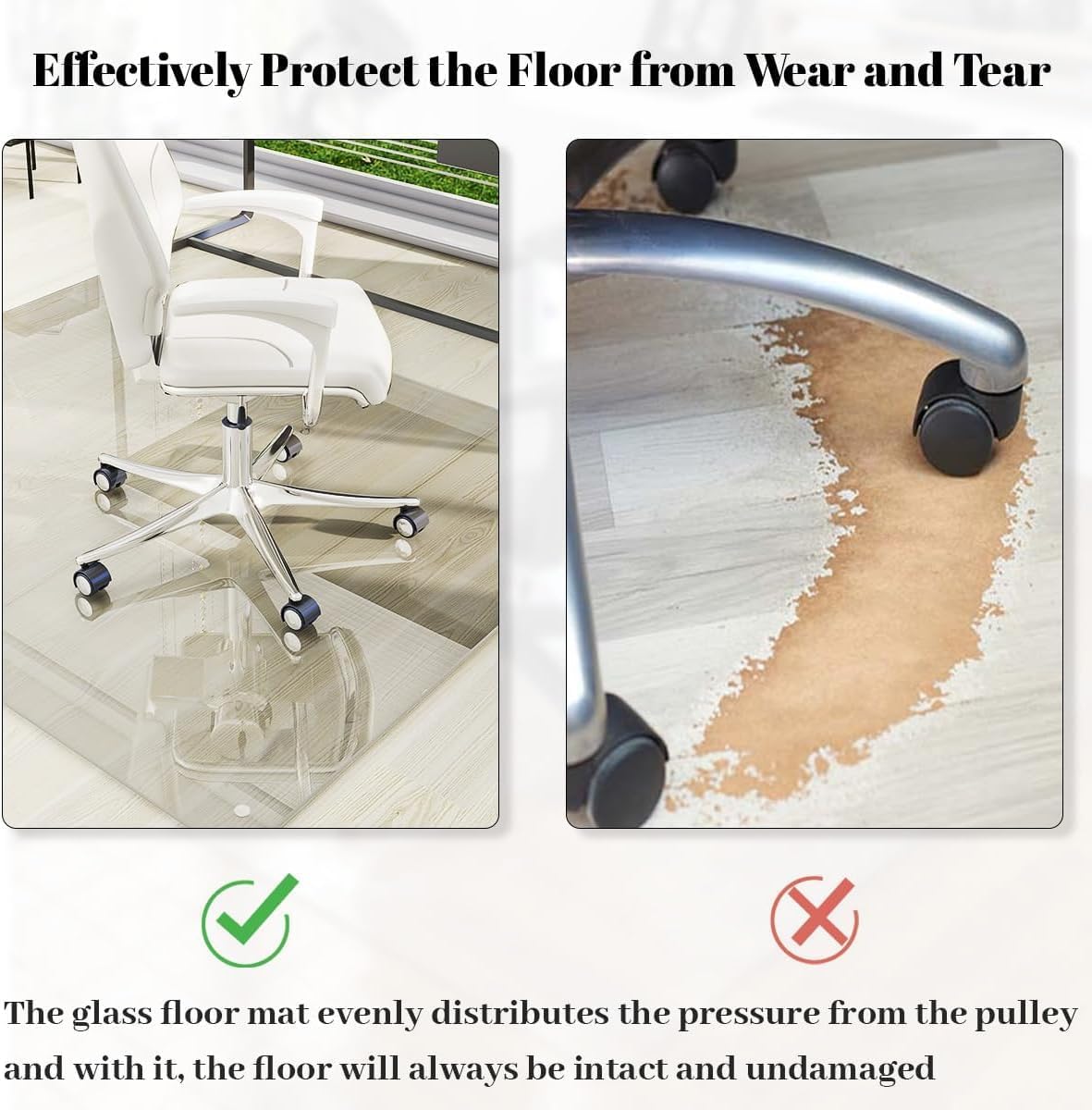 [Tempered Glass] 48" x 80" Glass Chair Mat, 1/5" Thick Office Chair Mat for Carpet or Hardwood Floor, Heavy Duty Hard Chair Mats with Round Corner and Polished Edge, Carpeted Floor Protector