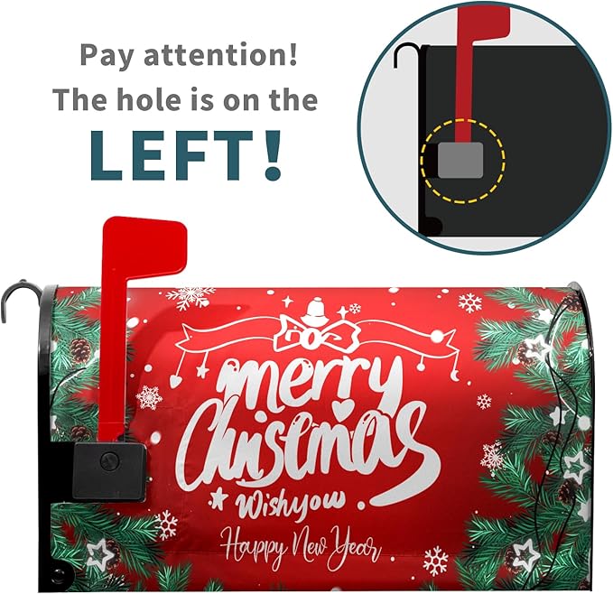 Merry Christmas & New Year Magnetic Mailbox Covers - Snowflake & Poinsettia Design, Standard Size 21x18 in, Decorative for Home, Garden & Yard