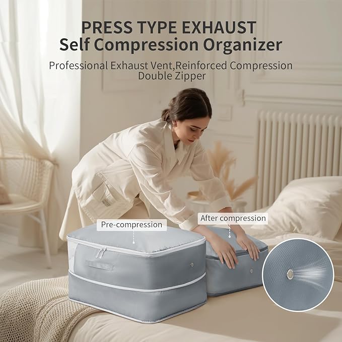 DIMJ Comforter Storage Bag - Large Capacity Ultra Space Saving Self Compression Organize for Duvet, Pillow, Bedding, Blanket Storage Organizer Nylon Compression Bags, Sheet Storage with Zipper, 4 Pack