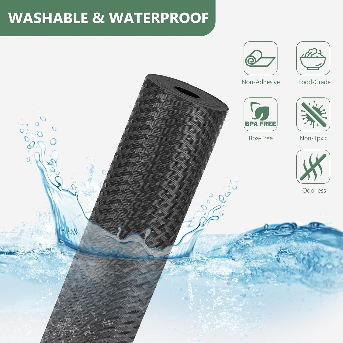 Shelf Liners, Non-Adhesive Drawer Liner, Waterproof & Oil-Proof Kitchen Cabinet Cupboard Liner Plastic EVA Material BPA Free Fridge Liner Mats Paper Protector for Shelves (Black/12in x 120in)