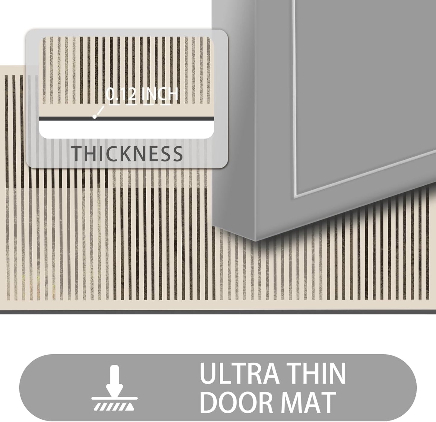 Ultra Thin Door Mat Indoor Entrance, 1/10 in Thin Door Mats for Inside Entry, Non-Slip Rubber Backing Washable Doormat, Fade Resistant, Absorbent, Low Profile Dirt Trapper, 30"X17"
