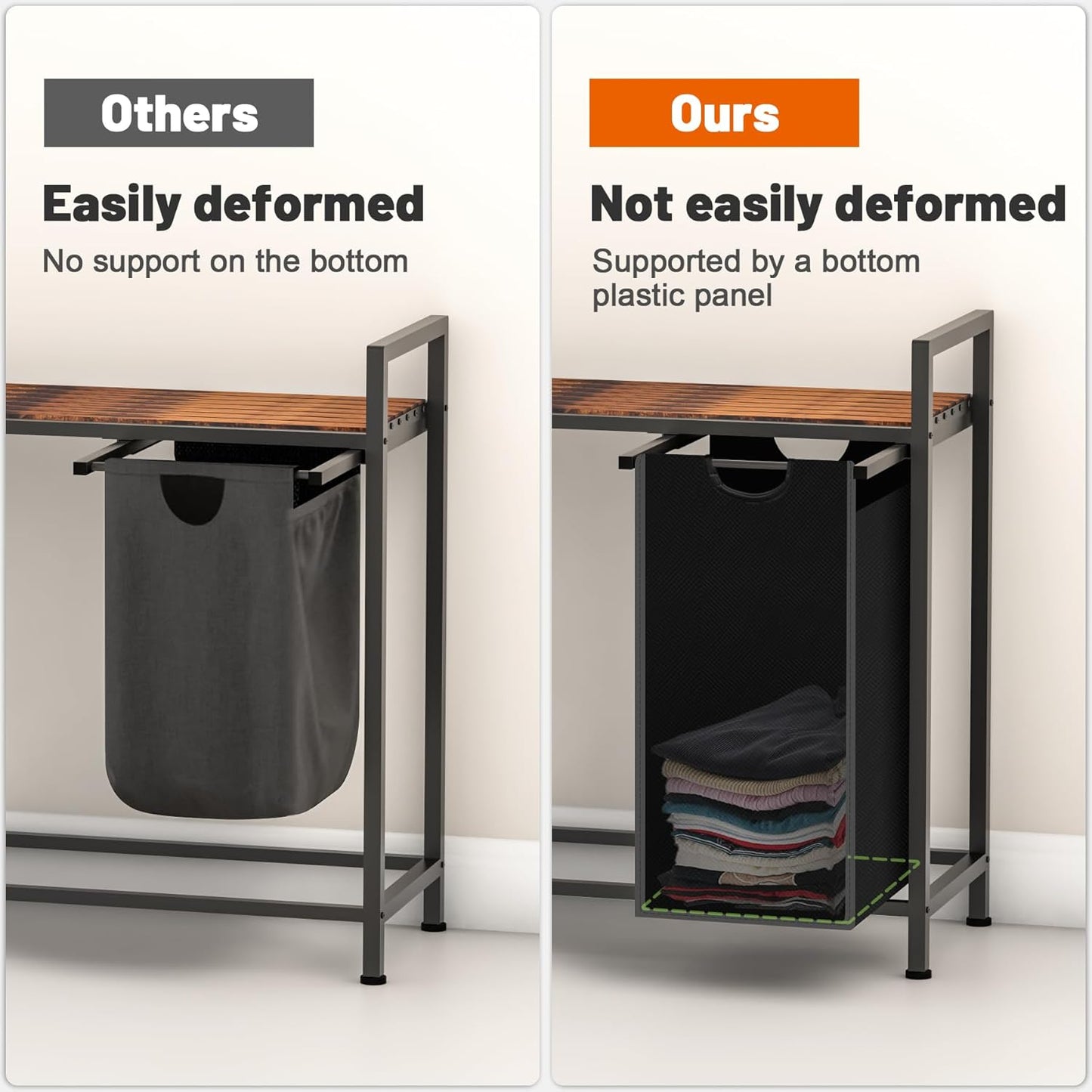 Laundry Hamper, Laundry Sorter with 3 Pull-Out Removable Oxford Fabric Bags Cloth Laundry Basket 3 x 10 Gallons (Black and Rustic Brown)