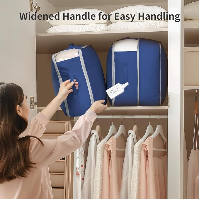 DIMJ Comforter Storage Bag 4 Pack - Blanket Storage Organizer Compression Bags, Large Capacity Ultra Space Saving Self Compression Organize for Bedding, Pillow, Duvet, Sheet Storage with Zipper Window