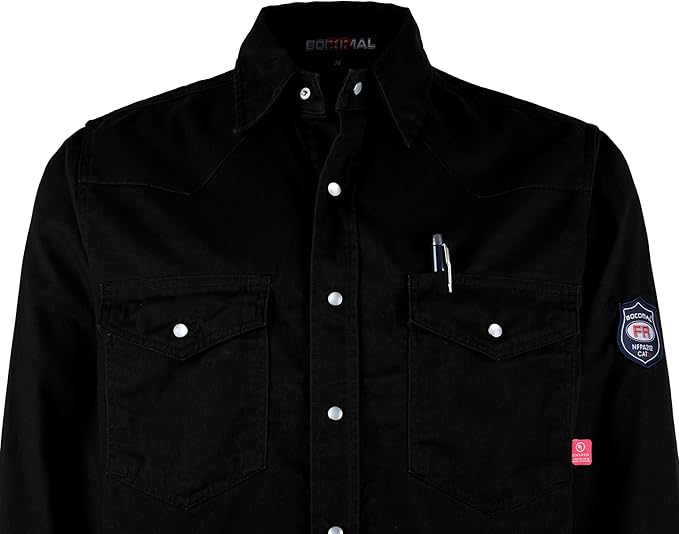 BOCOMAL FR Shirts Flame Resistant 100% C NFPA2112 7.5oz Men's Fire Retardant Welding Shirt