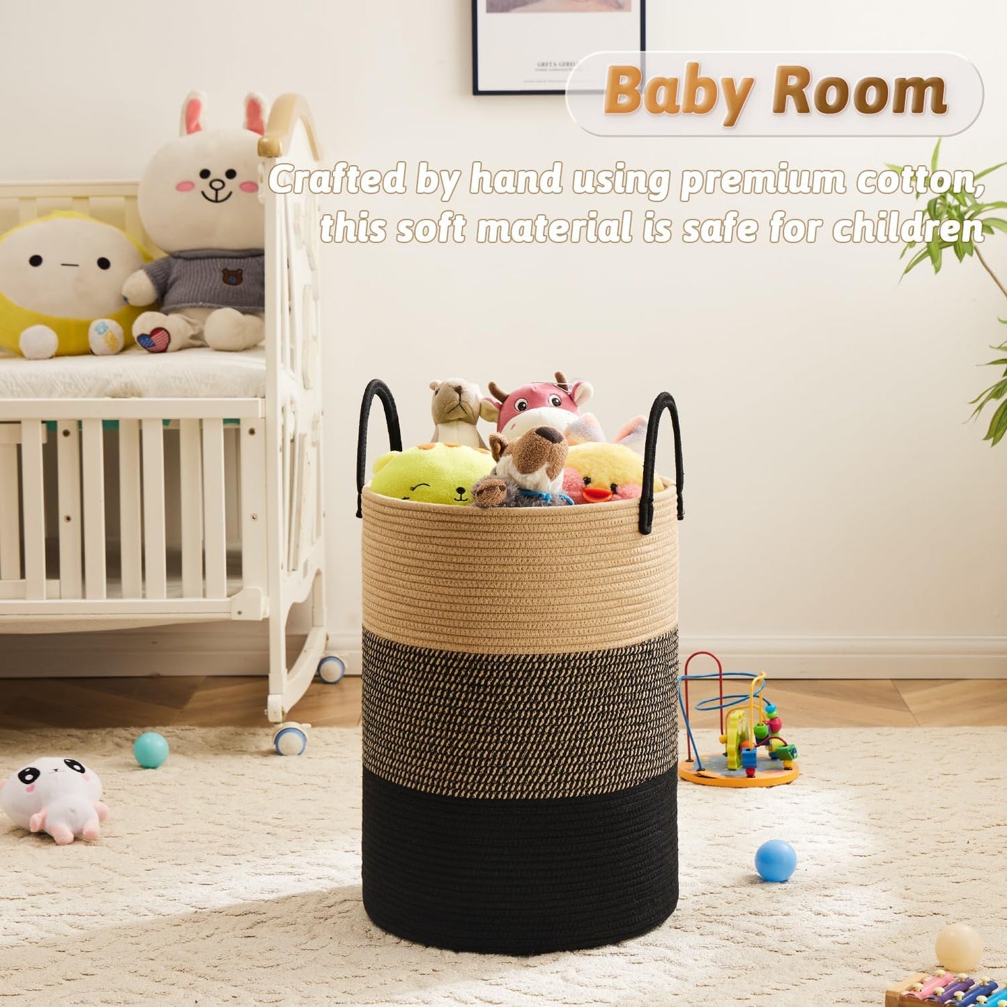Laundry Basket,Woven Cotton Rope Laundry Hamper,80L for Decorative Storage of Dirty Clothes,Toys and Blankets in Bathroom,Bedroom and Living Room