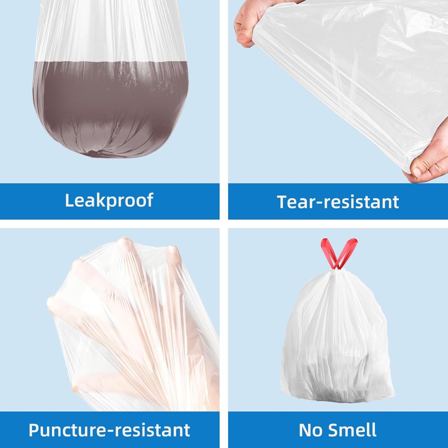 13.2 Gallon Tall Kitchen Drawstring Trash Bags, 120 Count Pre-separated Garbage Bags, Unscented, Leak Proof, Waste Bag for Kitchen, Office, Home