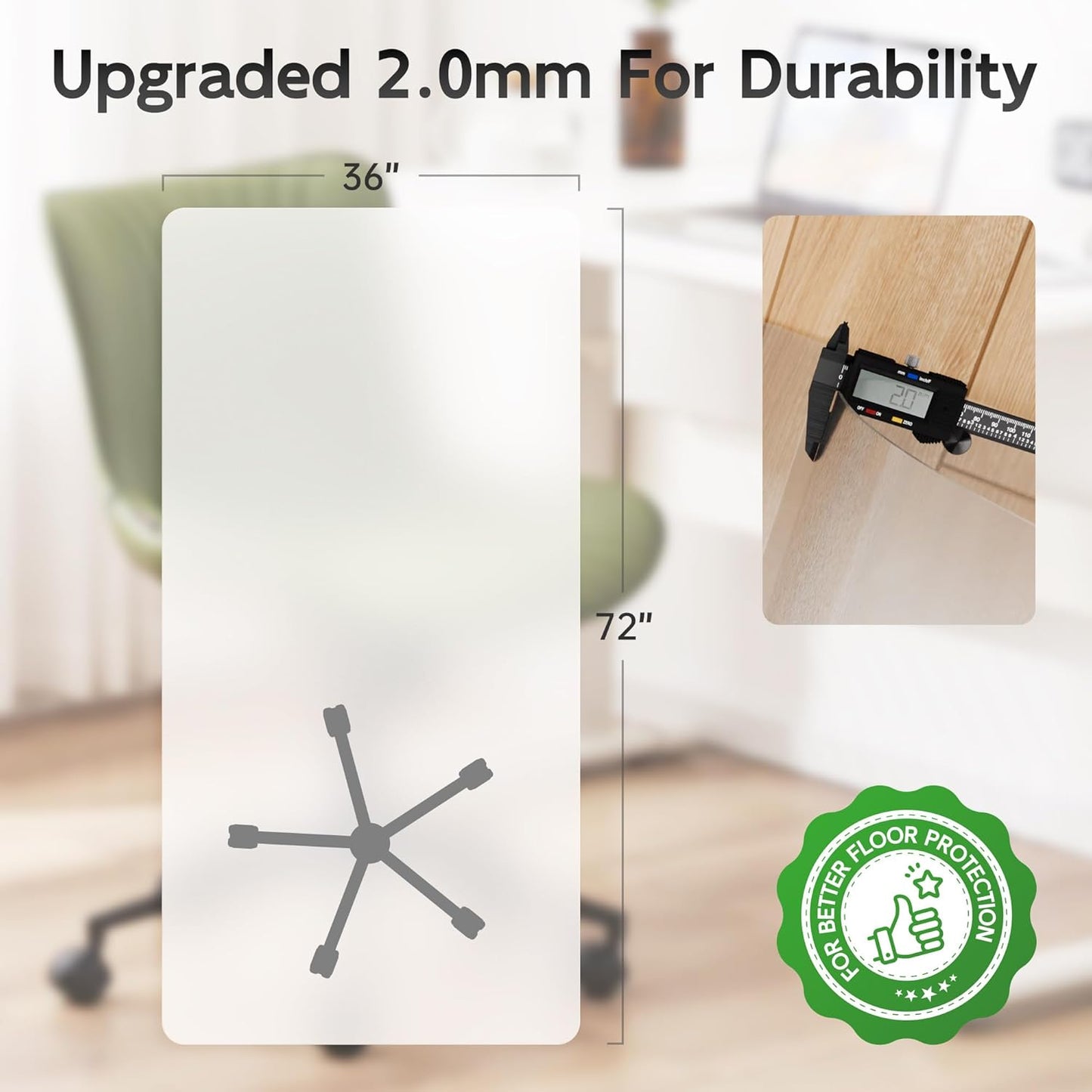 Office Chair Mat for Hardwood Floor, 72" x 36" Clear Computer/Desk Chair Mat for Hard Floor, Thicker, Easy Glide, Non-Slip, Protects Hard Surfaces from Scratches, Ideal for Home or Office