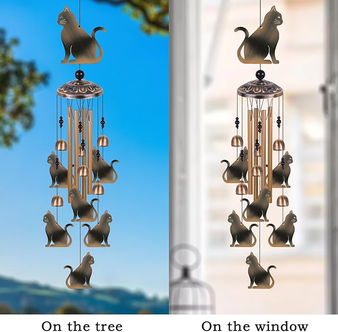 Bronze Cats Wind Chimes Decor, Mobile Wind Catcher, Retro Wind Bells, Blessing Wind Chime, Memorial Windchimes for Home, Balcony, Yard, Room, Xmas, Party, Indoor, Garden Decoration, Gifts for Mom
