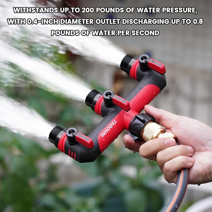 Garden Hose Splitter, 3/4-Inch Hose Manifold, Outdoor Faucet Adapter - Soft TPR Covering - Lightweight Non-Slip Sun-Resistant 3-Way Valve