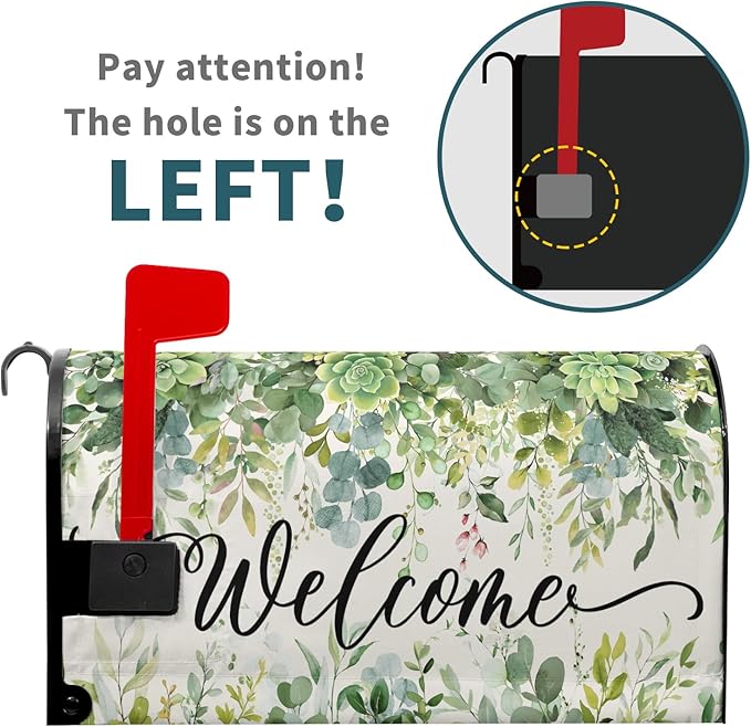 Spring Eucalyptus Leaves Mailbox Covers Magnetic Welcome Post Letter Box Wrap Standard Size 21''x18'' Green Leaves Summer Dust-Proof Letterbox Decor Seasonal Postbox Cover for Outdoor Garden Yard