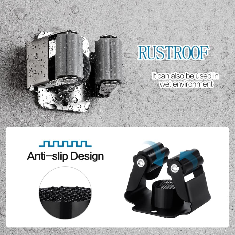 9PCS Broom and Mop Holder, Heavy Duty Garden Tool Organizer Rack Rake and Shovel Handle, Stainless Steel Mop Hanger. Screws for Wall Mounted. Silver.