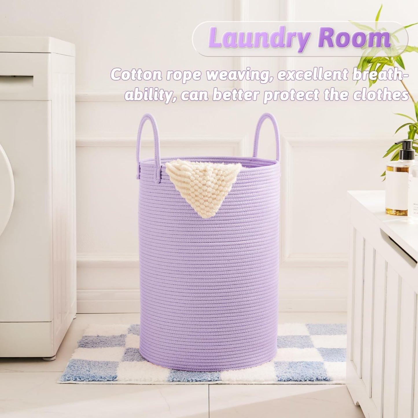 Laundry Basket,Woven Cotton Rope Laundry Hamper,60L for Decorative Storage of Dirty Clothes,Toys and Blankets in Bathroom,Baby Room and Living Room