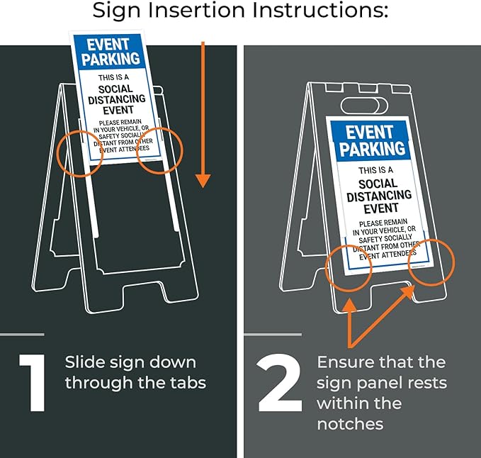 Event Parking Social Distancing Event Please Remain in Vehicle Sidewalk Sign Kit, 10x16 Inches, with A Frame Stand, Made in USA
